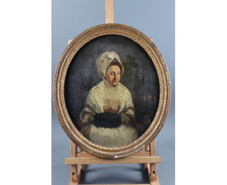 English School: a mid 18th century oil on canvas portrait oval of Mary Gilbert (nee Inge) of Coventry, with lace cap and shaw