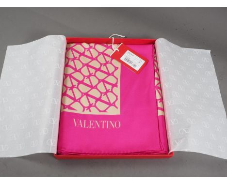 A Valentino Garavani pink silk scarf, in original box with all documents and tags, 90cm x 90cm