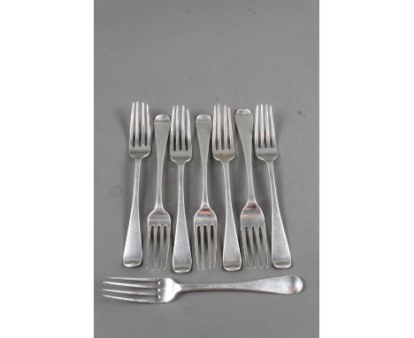 Seven silver dessert forks stamped Edinburgh, and one other silver fork, 10.5oz troy approx