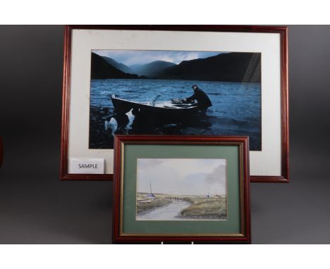 A colour photograph, "Brewing up over Carnach", in strip frame, a watercolour sketch, Blakeney, and a colour print, Arch d' T