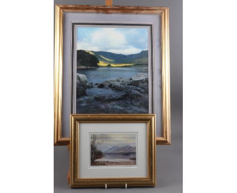 Mike Fowler: a signed photograph, Haweswater, in gilt frame, and a signed colour print, Derwentwater, floral study, and a sim