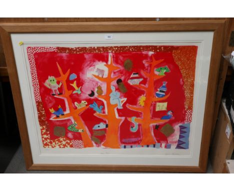 Sylvia Edwards: a signed limited edition colour lithograph, "Three Trees", 162/225, in oak frame, and a companion lithograph,