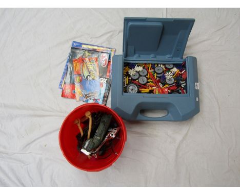 A box of Knex and a box of R/C helicopters etc