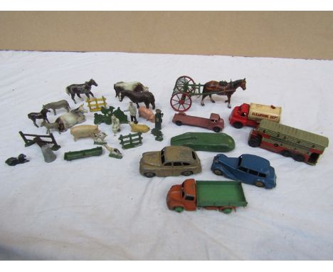 Assorted diecast, tinplate and lead toys including Brimtoy, Dinky and Britains 