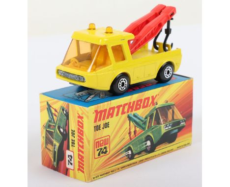 Matchbox Lesney Superfast Boxed Model, England: MB-74 Toe Joe with YELLOW body, unpainted base, RED booms &amp; BLACK Hooks, 