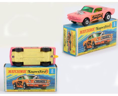 Matchbox Lesney Superfast Boxed Model, England: MB-8 Wild Cat Dragster, PINK body with scarce YELLOW base, WILDCAT labels, Wi