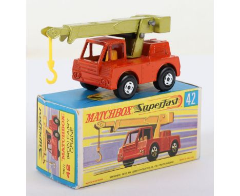 Matchbox Lesney Superfast Boxed Model, England: MB-42 Iron fairy Crane, Transitional model with Red-Orange body &amp; Yellow 