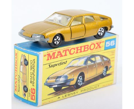 Matchbox Lesney Superfast Boxed Model, England: MB-56 BMC 100 Pininfarina with Gold body and F Box, Ivory interior, unpainted