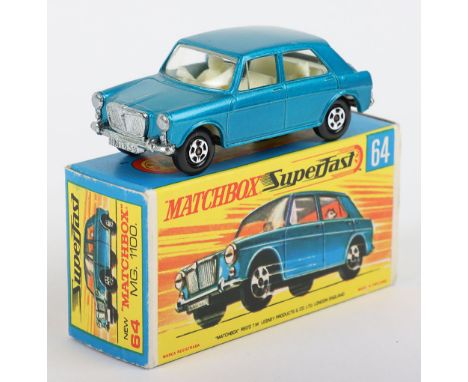 Matchbox Lesney Superfast Boxed Model, England: MB-64 MG1100 with Metallic Blue body and G box, unpainted base with Tow Hook,