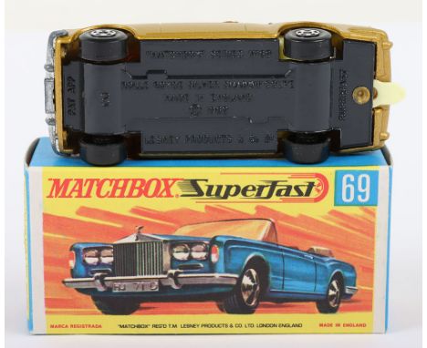 Matchbox Lesney Superfast Boxed Model, England: MB-69 Rolls Royce Silver Shadow with GOLD body, DARK GREY base, IVORY interio