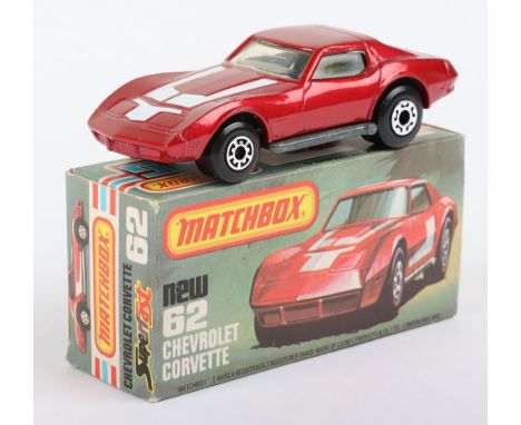 Matchbox Lesney Superfast Boxed Model, England: MB-62 Chevrolet Corvette with scarce BLACK interior as opposed to usual Grey 