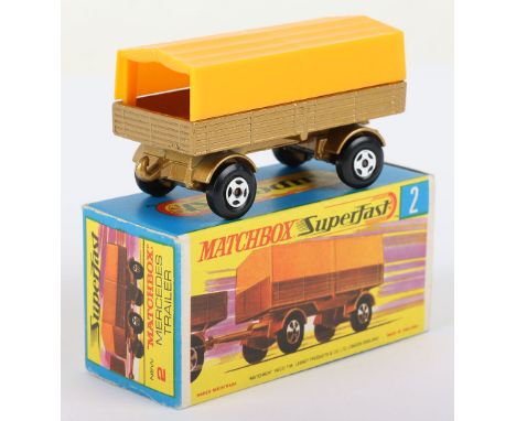 Matchbox Lesney Superfast Boxed Model, England: MB-2 Mercedes Trailer with THIN 4-Spoke wheels as opposed to 5-Spoke wheels, 