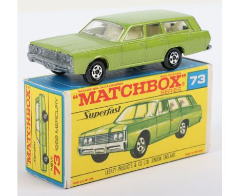 Matchbox Lesney Superfast Boxed Model, England: MB-73 1968 Mercury with 1st issue F box, model with Green body with White int