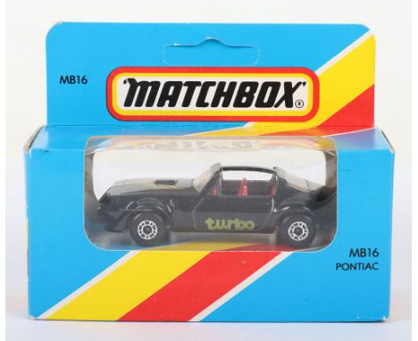 Matchbox Lesney Superfast Boxed Model, England: MB-16 Pontiac with rarer SILVER painted ENGLAND base, Black T-bar body with B