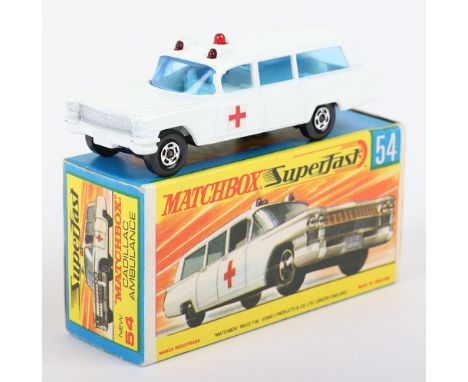 Matchbox Lesney Superfast Boxed Model, England: MB-54 Cadillac Ambulance, Transitional model with rarer SMALL CROSS labels an