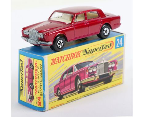 Matchbox Lesney Superfast Model, England: MB-24 Rolls Royce Silver Shadow with Crimson Red body and WIDE 5-Spoke wheels, LIGH