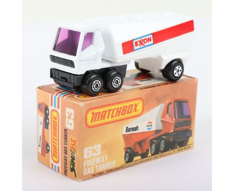 Matchbox Lesney Superfast Boxed Model, England: MB-63 Freeway Gas Tanker, rarer variation with all White trailer base and EXX