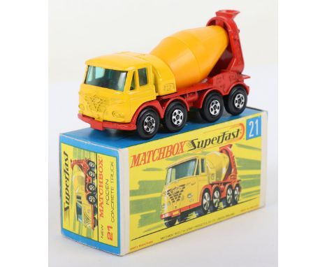 Matchbox Lesney Superfast Boxed Model, England: MB-21 Foden Concrete Truck, Transitional model with front CAST plate as oppos