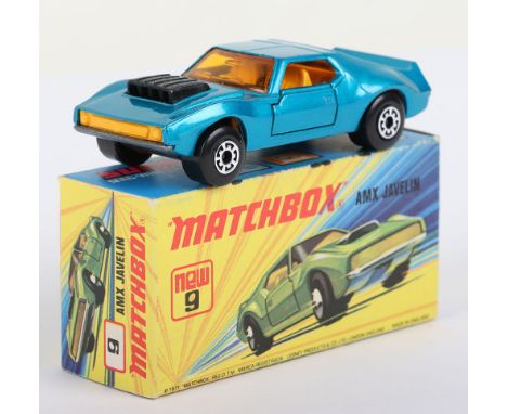 Matchbox Lesney Superfast Boxed Model, England: MB-9 AMX Javelin with LIGHT METALLIC BLUE body and LIGHT ORANGE interior, OPE