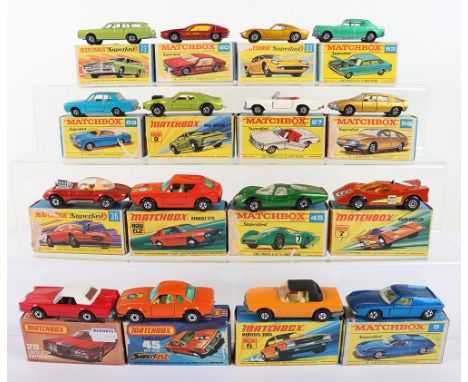 Sixteen Matchbox Lesney Superfast Boxed models, England: Large group of 1970’s boxed models including Mercedes 230 SL, Rolls 