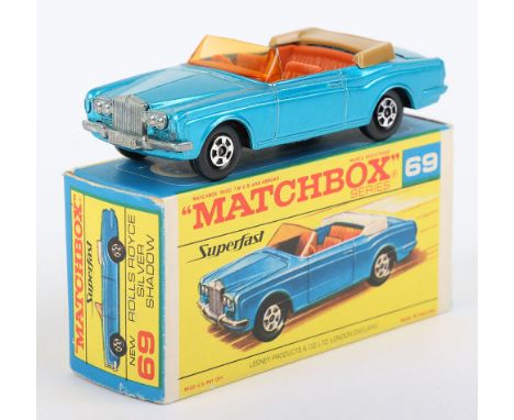 Matchbox Lesney Superfast Boxed Model, England: MB-69 Rolls Royce Silver Shadow with 1st issue F box, model with Blue body wi