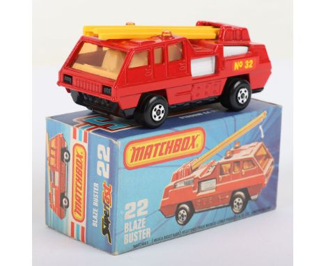 Matchbox Lesney Superfast Boxed Model, England: MB-22 Blaze Buster with rarer 32 labels as opposed to standard Fire labels, L