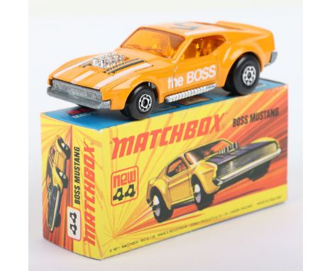 Matchbox Lesney Superfast Boxed Model, England: MB-44 Boss Mustang with rarer ORANGE body as opposed to usual Yellow body, TH