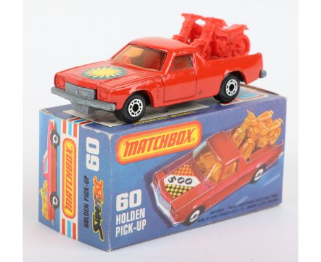 Matchbox Lesney Superfast Boxed Model, England: MB-60 Holden Pick-Up with hard to find SUN label and rare RED INTERIOR, Red b