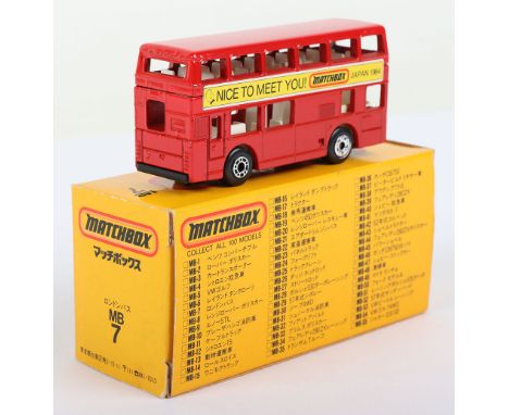 Matchbox Lesney Superfast Boxed Model, England: MB-17 London Bus in hard to find Japanese issue box, Red body with Nice To Me