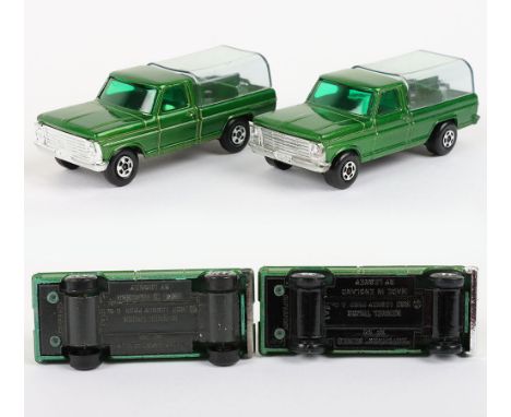 Two Matchbox Lesney Superfast Models, England: MB-50 Kennel Truck, 2 model variations 1) DARK Metallic Green body, Black base
