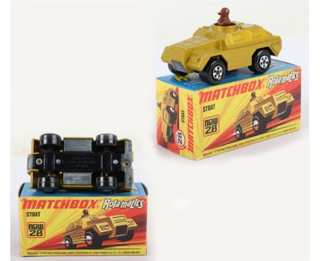 Matchbox Lesney Superfast Boxed Model, England: MB-28 Stoat with rare UNPAINTED base as opposed to usual Black base, Gold bod