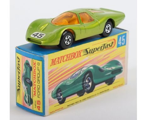 Matchbox Lesney Superfast Boxed Model, England: MB-45 Ford Group 6 with LIME Green body and rarer GREY base, 45 label, Amber 