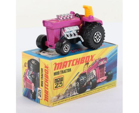 Matchbox Lesney Superfast Boxed Model, England: MB-25 Mod Tractor with rarer HEADLIGHTS cast on mudguards as opposed to usual