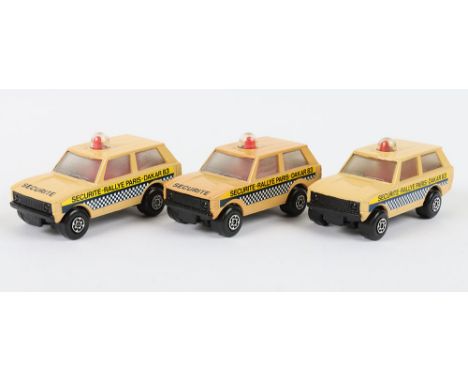 Three Matchbox Lesney Superfast Models, England: MB-20 Police Patrol with all 3 different SECURITE-RALLYE PARIS-DAKAR 83 body