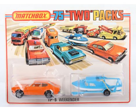 Two Matchbox Lesney Superfast Boxed Models, England: MB-54 Capri and MB-9 Boat & Trailer in TP5 Weekender Set 1) MB-54 Capri 