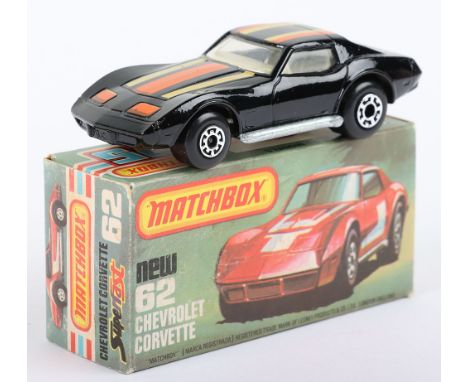 Matchbox Lesney Superfast Boxed Model, England: MB-62 Chevrolet Corvette with BLACK body &amp; prints as opposed to usual Met