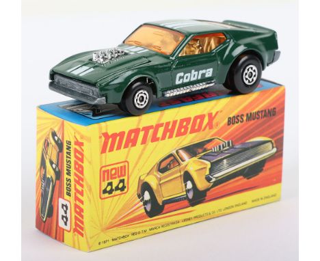 Matchbox Lesney Superfast Boxed Model, England: MB-44 Boss Mustang with rarer GREEN body as opposed to usual Yellow body, COB