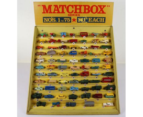 Scarce Matchbox Series Regular Wheels UK Issue Shop Retailers Display Stand, yellow wooden/card stand, complete with fixing b