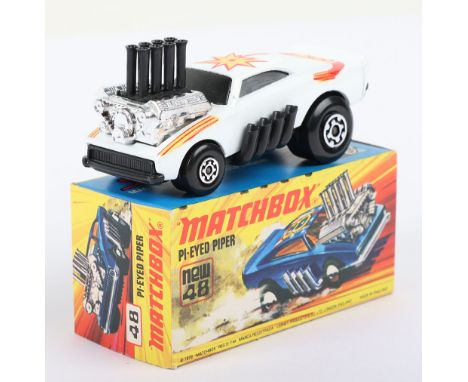 Matchbox Lesney Superfast Boxed Model, England: MB-48 Pi-Eyed Piper with rarer WHITE body and POW prints, Chrome engine with 