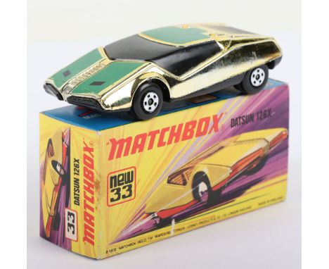 Matchbox Lesney Superfast Boxed Model, England: MB-33 Datsun 126X with harder to find GOLD body as opposed to standard Yellow