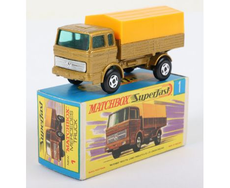 Matchbox Lesney Superfast Boxed Model, England: MB-1 Mercedes Truck with THIN 4-Spoke wheels as opposed to 5-Spoke wheels, Tr