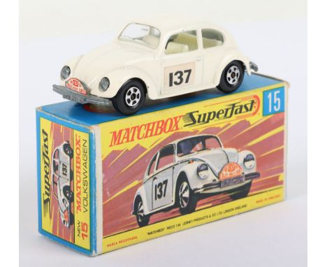 Matchbox Lesney Superfast Boxed Model, England: MB-15 Volkswagen, Transitional model with WHITE body and 137 labels, Rallye M