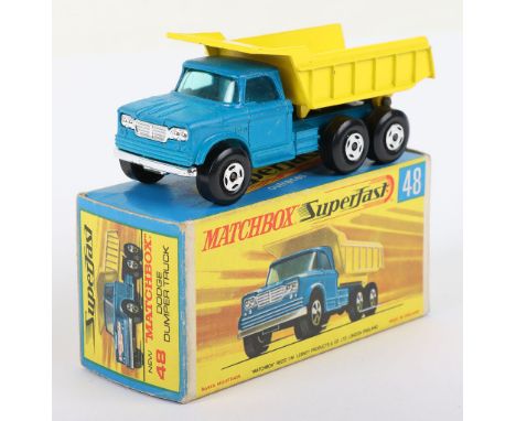 Matchbox Lesney Superfast Boxed Model, England: MB-48 Dodge Dumper Truck, hard to find Transitional model with MATT Blue body