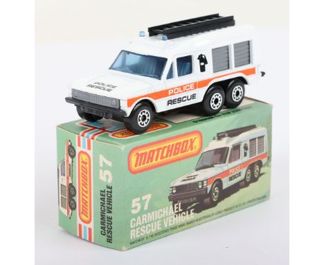 Matchbox Lesney Superfast Boxed Model, England: MB-57 Carmichael Rescue Vehicle with WHITE body &amp; POLICE RESCUE prints, G