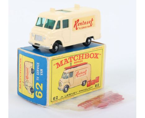 Matchbox Lesney Regular Wheel Boxed Model, England: MB-62 TV Service Van with CREAM body &amp; RENTASET TV SERVICE VAN Decals