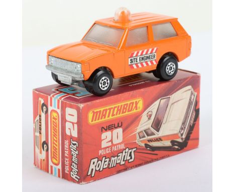 Matchbox Lesney Superfast Boxed Model, England: MB-20 Police Patrol with ORANGE body and SITE ENGINEER labels, Orange roof li