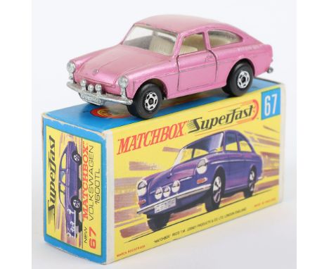 Matchbox Lesney Superfast Boxed Model, England: MB-67 Volkswagen 1600TL with LIGHT PINK body, Unpainted base, WIDE 5-Spoke wh