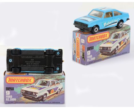 Matchbox Lesney Superfast Boxed Model, England: MB-9 Ford RS2000 Escort with rarer BLUE body and also rare BLUE-GREY base as 