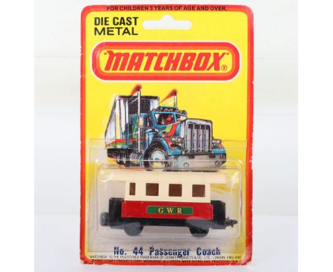 Matchbox Lesney Superfast Blisterpack Model, England: MB-44 Passenger Coach with scarcer GWR labels as opposed to usual 431-4