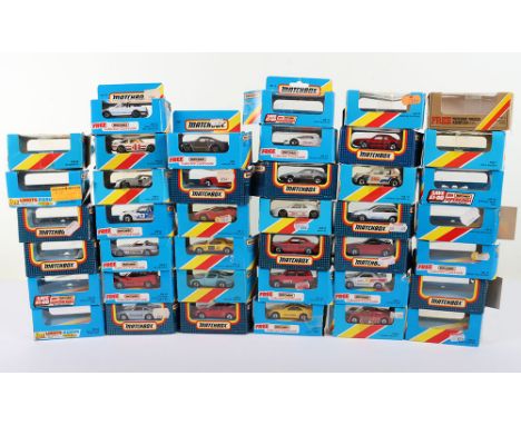 Twenty Five Matchbox 1:75 Superfast Blue Boxed Models &amp; 14 Empty Boxes, Macau: Large group of 1980’s boxed models includi